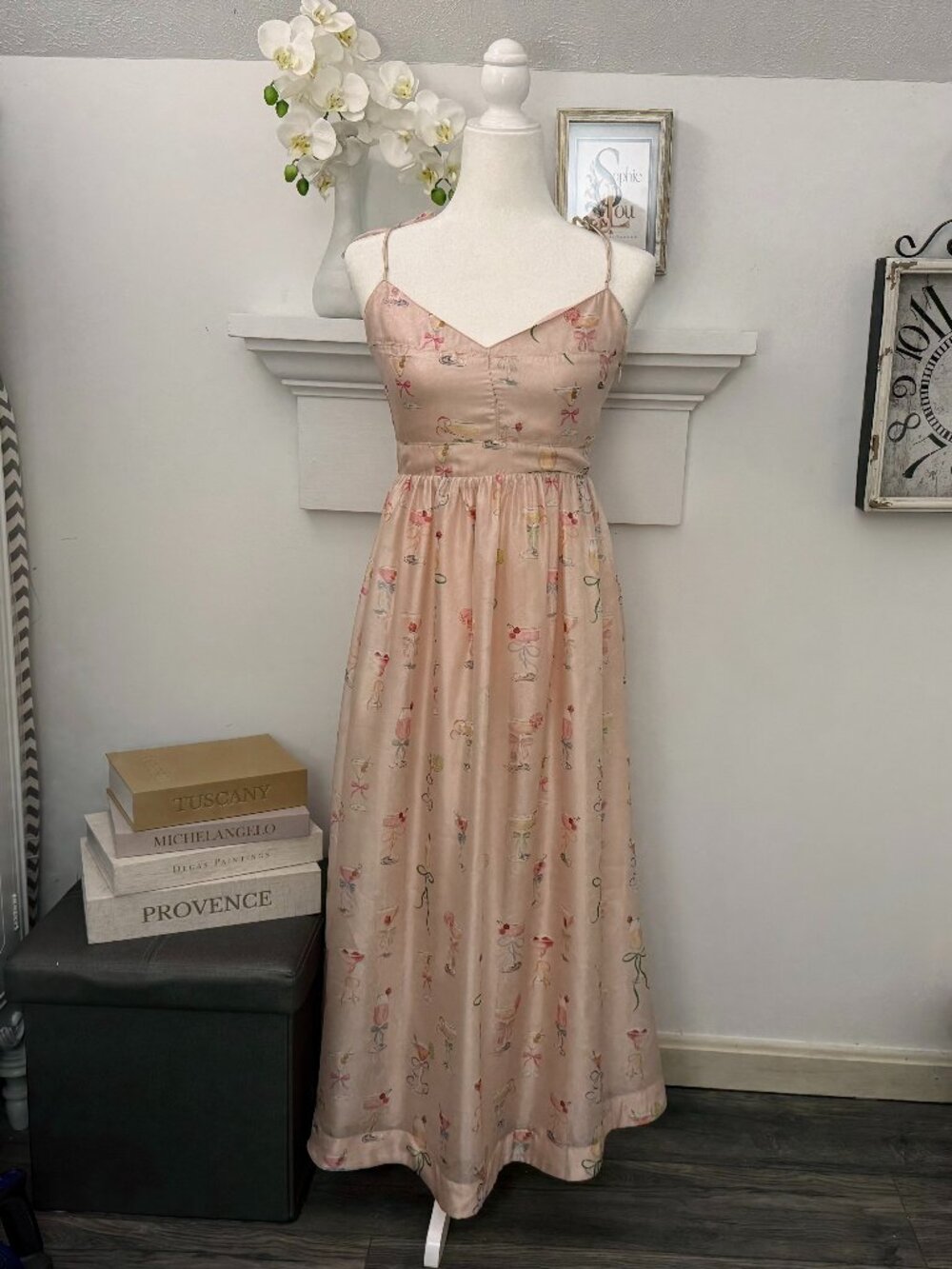 En Saison NWT Pink Cocktail Print Satin Midi Dress S